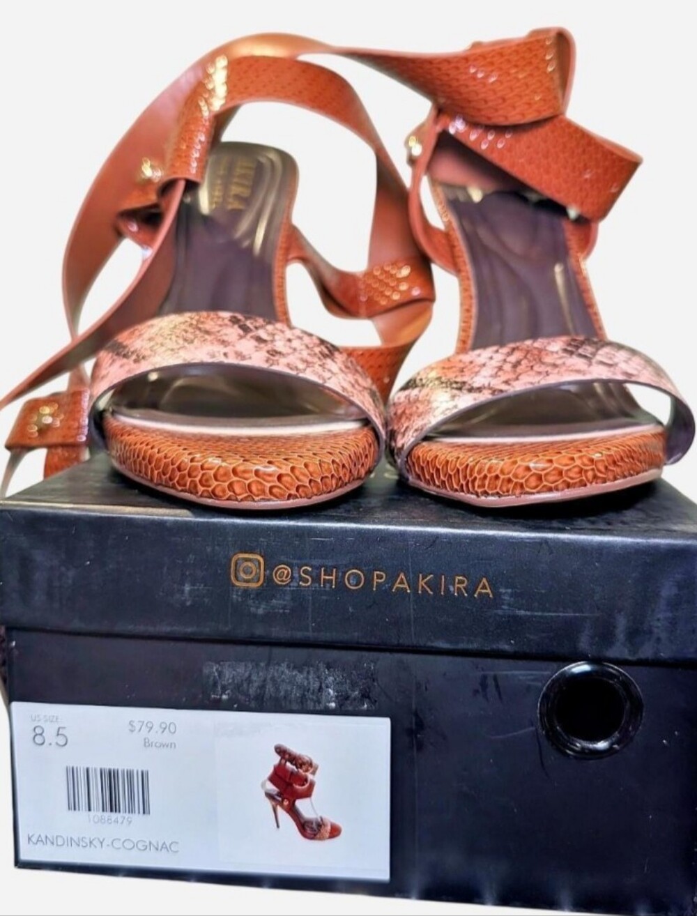 AZALEA WANG Kandinsky Cognac Snake Stiletto Sandals Size 8.5 BNIB